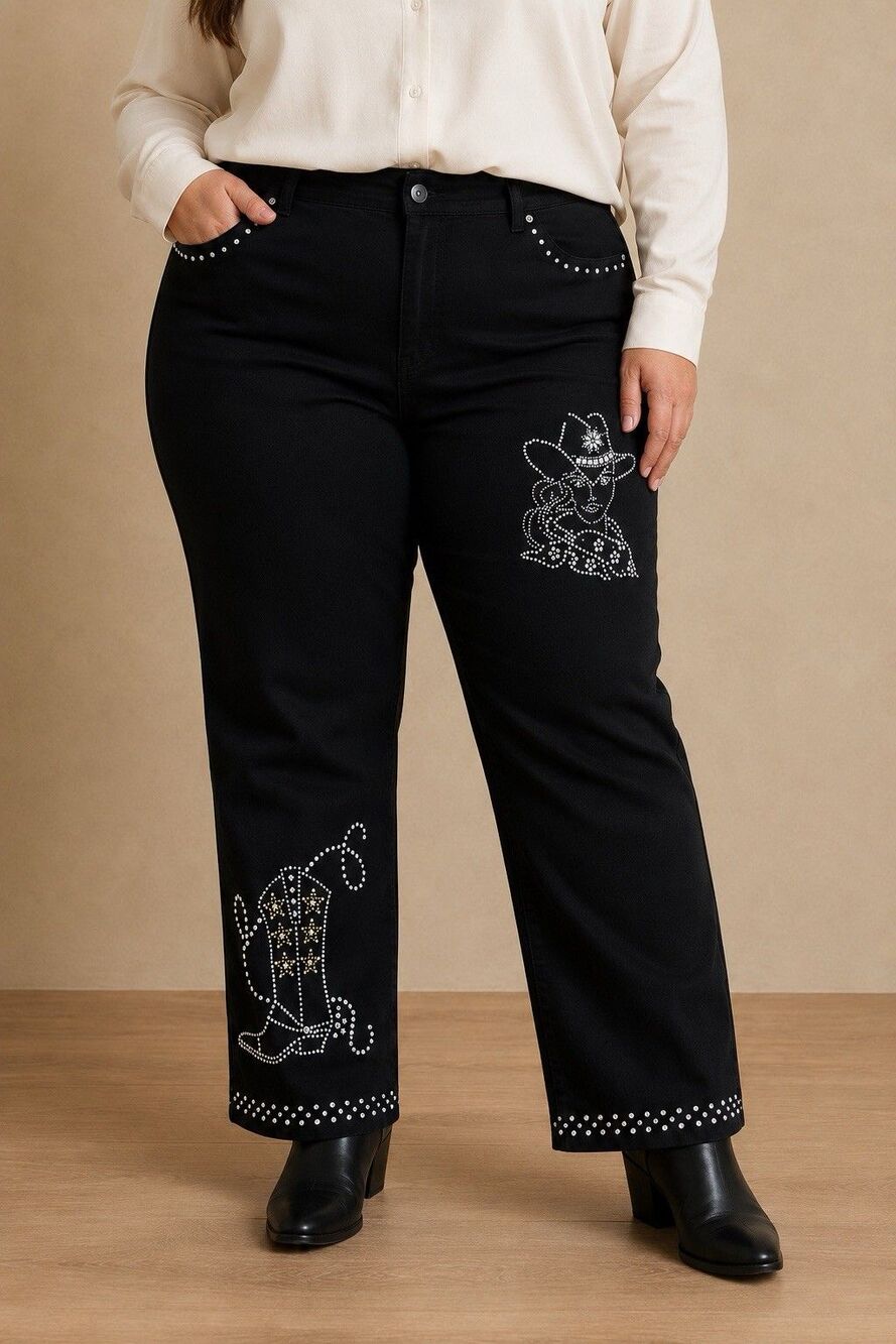 Gloria Vanderbilt Amanda Jeans Women’s 22W Black Rhinestone Western Cowboy Boot